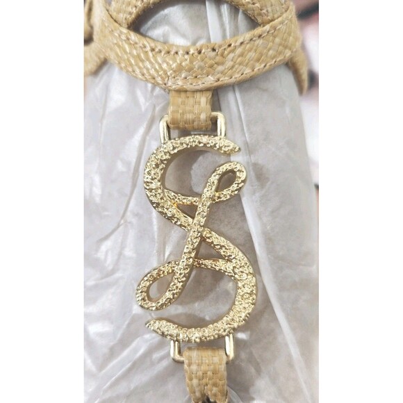 Sam & Libby Womens 7 M Thong Logo Sandals Adjustable T Strap Flats Tan Gold - Picture 7 of 7